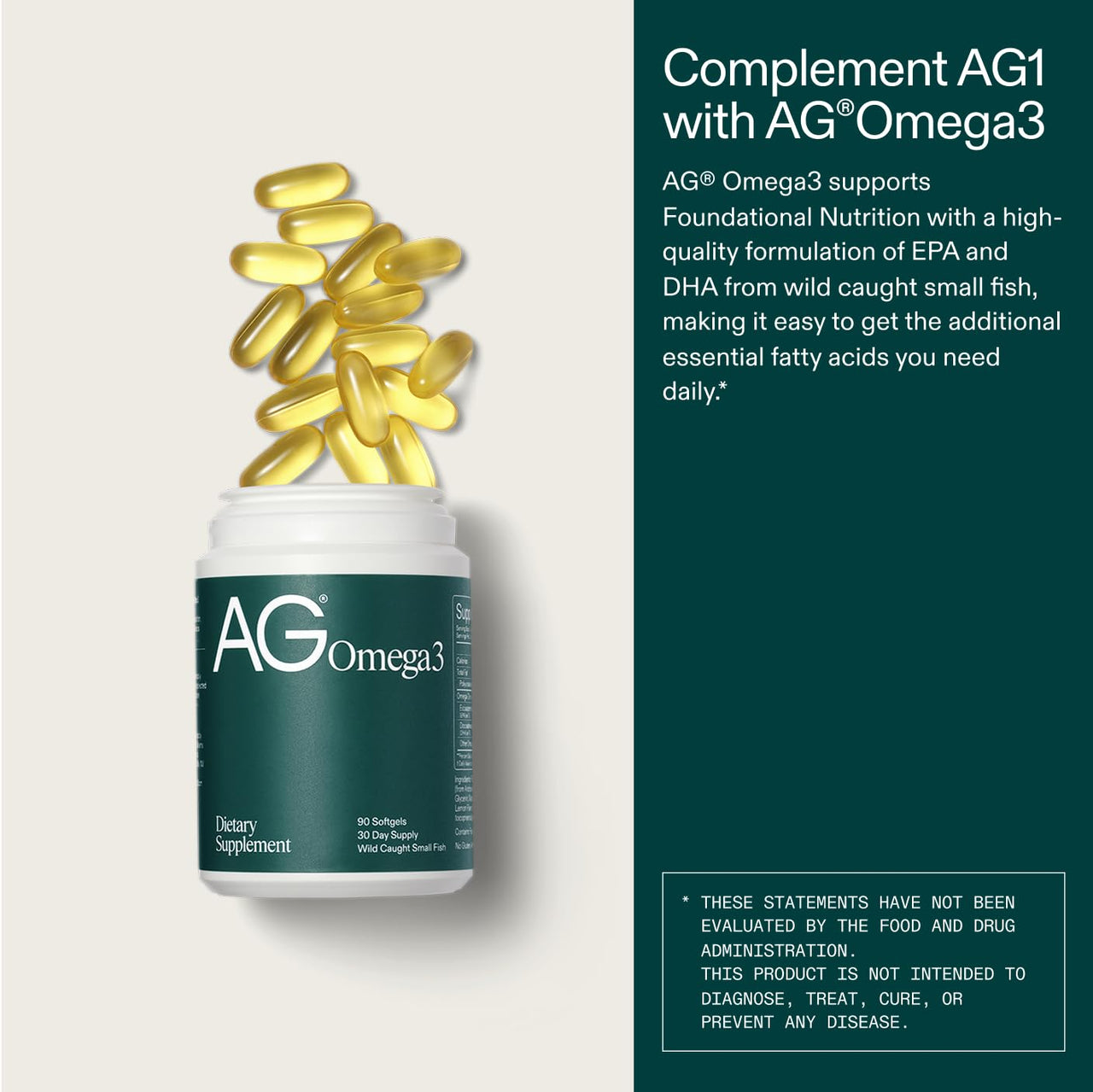 AG1 Omega 3 Fish Oil 2000mg EPA & DHA Supplement from Wild-Caught Fish (Pack of 2)