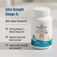 Thumbnail for Nordic Naturals Ultimate Omega 2X with Vitamin D3, Lemon Flavor - 60 Soft Gels - 2150 mg Omega-3 + 1000 IU D3 - EPA & DHA - Brain, Heart, & Immune Health - 30 Servings