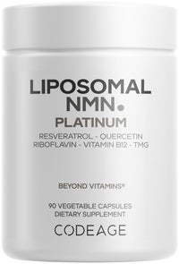 Thumbnail for Codeage Liposomal NMN Platinum - 500 mg NMN Supplement, Nicotinamide Mononucleotide, NAD Precursor - Quercetin, Resveratrol, Betaine TMG, Vitamin B2 Riboflavin & Vitamin B12 - Non-GMO - 90 Capsules
