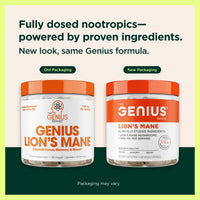 Thumbnail for The Genius Brand Genius Lion's Mane - Plant-Based Supplement for Memory, Focus & Mood Support - Organic & Non-GMO - 120 Veggie Capsules