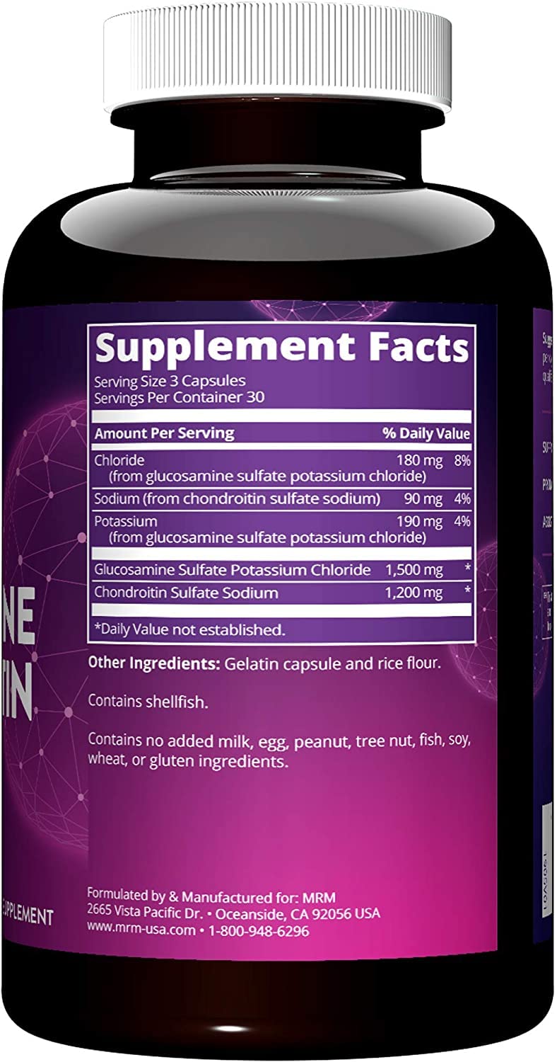 MRM Glucosamine 1500mg & Chondroitin Sulfate 1200mg - Triple Strength Support Supplement for Cartilage Health, Mobility, and Adult Nutritional Support, for Women & Men, Gluten-Free - 30 Servings