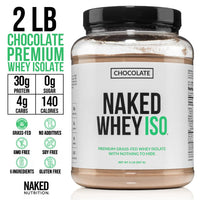 Thumbnail for NAKED Chocolate Whey Isolate Protein - Only 6 Ingredients, 30g Grass-Fed Protein, Undenatured, No GMO, No Soy, Gluten-Free, No Preservatives - 24 Servings