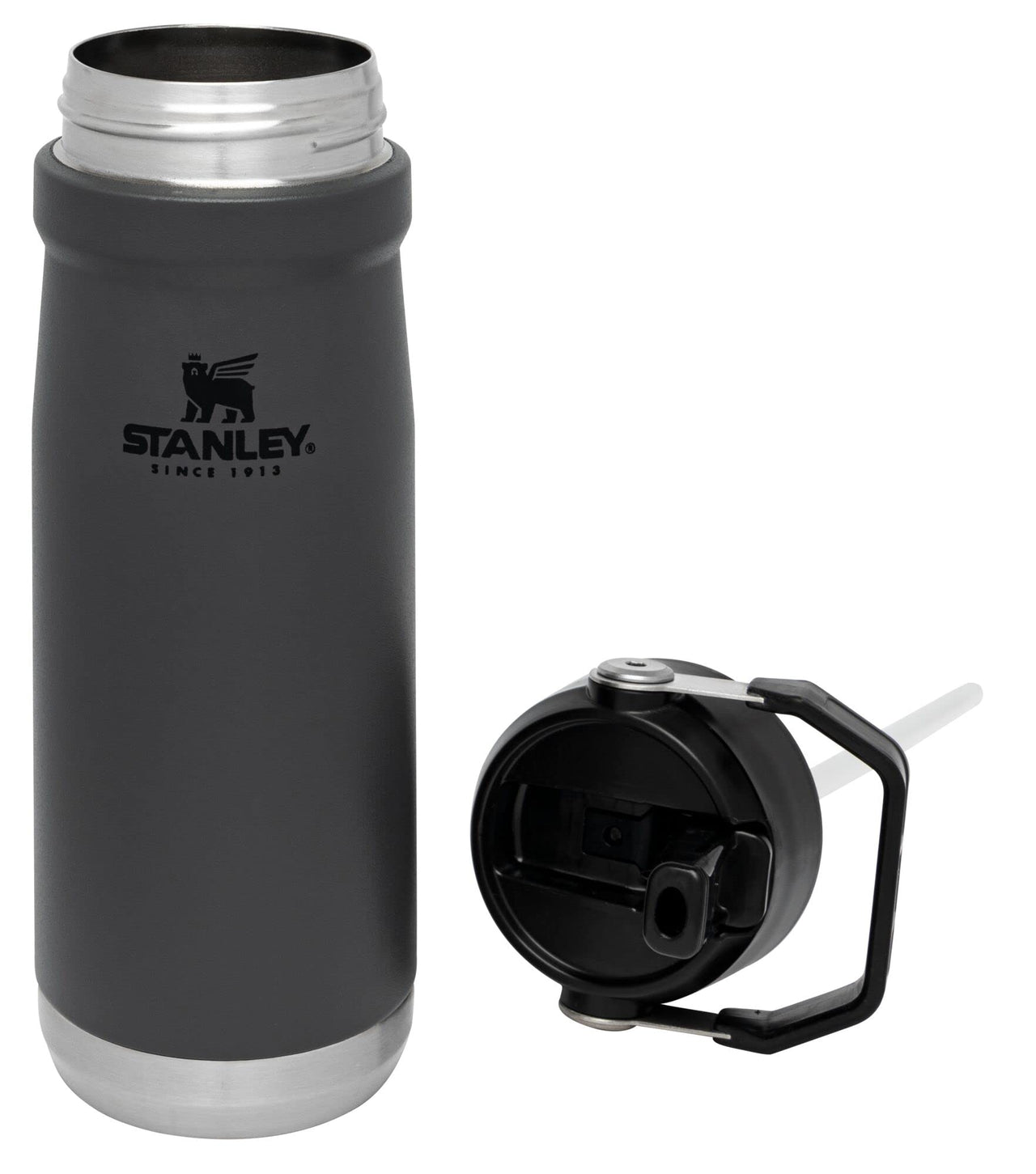 STANLEY IceFlow Flip Straw Water Bottle 22 oz | Built-In Straw for Travel and Sports | Lightweight and Leak Resistant | Insulated Stainless Steel | BPA-Free | Charcoal