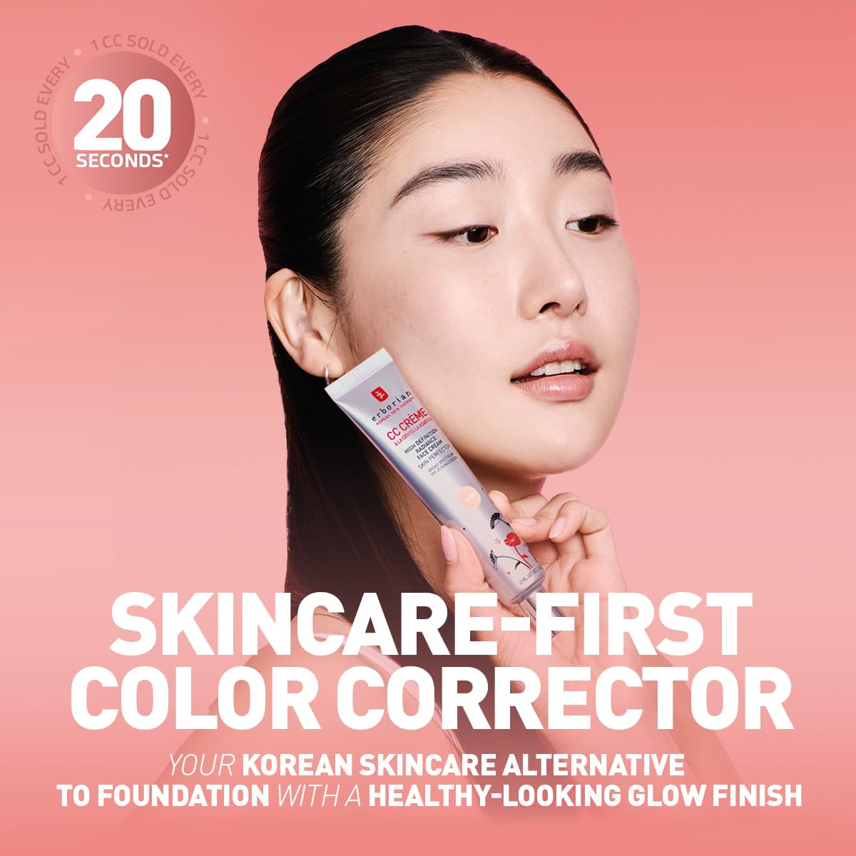 Erborian Color Correcting CC Cream with Centella Asiatica, Tan (Dore) - Light Multi-Purpose Facial Concealer with Illuminating Finish Soothes & Hydrates - SPF Korean Skincare Skin Perfector - 1.5 Oz