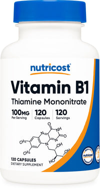 Thumbnail for Nutricost Vitamin B1 (Thiamine) 100mg, 120 Capsules - Gluten Free and Non-GMO