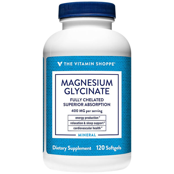 The Vitamin Shoppe Magnesium Glycinate 400 MG - Muscle Relaxation, Bone Health & Calm Support, Gentle on Stomach (120 Softgels)