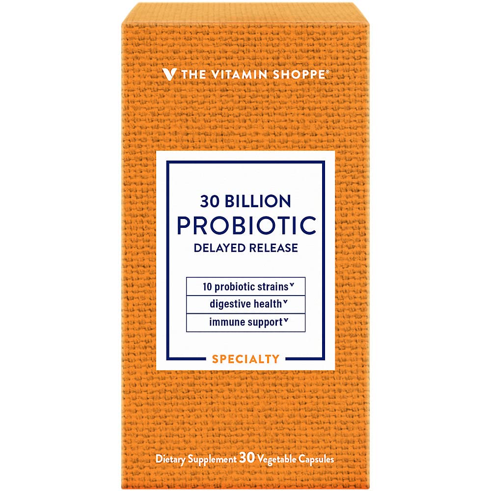 The Vitamin Shoppe Probiotic Delayed Release 30 Billion - with 10 Probiotic Strains to Support Digestive, Immune & Vaginal Health or Yeast Imbalance - Shelf Stable (30 Veggie Caps)