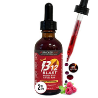 Thumbnail for Bricker Labs B-12 Blast Liquid Vitamin B12 and Folic Acid Supplement, Support Energy Production, Great Tasting Liquid Vitamin B12 Dietary Supplement in Natural Raspberry Flavor, 2 fl oz Bottle