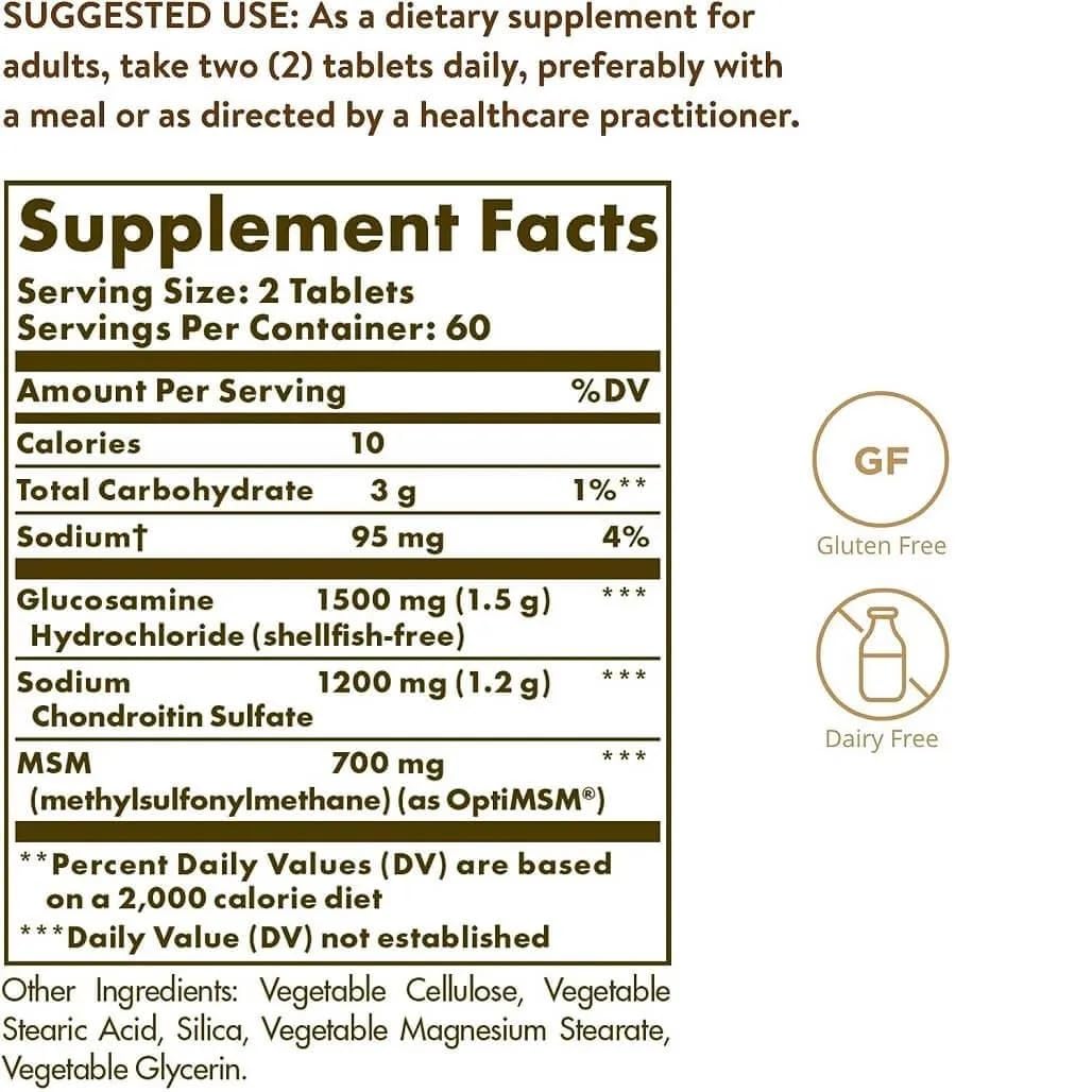 Solgar Triple Strength Glucosamine Chondroitin MSM, 120 Tablets - Promotes Healthy Joints, Supports Comfortable Movement - Shellfish Free - Gluten Free, Dairy Free - 60 Servings