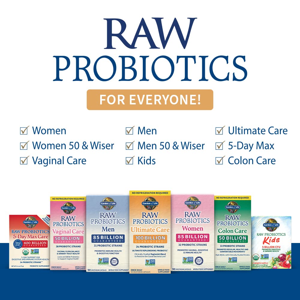 Garden of Life Probiotics for Women and Men - Raw Probiotics Colon Care 50 Billion CFU and Enzymes, Shelf Stable Once Daily Acidophilus Probiotic for Regularity and Immune Health Support, 30 Capsules