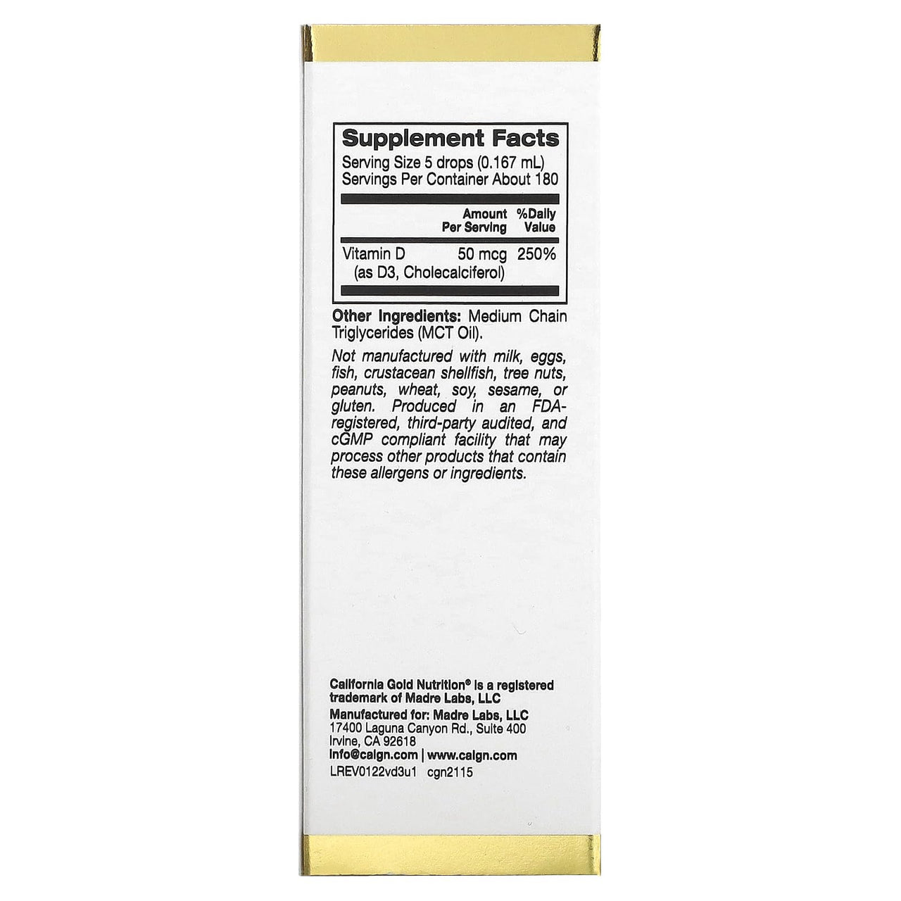 California Gold Nutrition Vitamin D3 (Unflavored), 2,000 IU, 1 fl oz (30 ml)