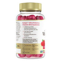 Thumbnail for Solgar Methyl B12 Gummies for Adults 1,500mcg Ultra Potency Vitamin for Energy & Metabolism Support, Raspberry Flavor, Vegan & Gluten-Free Gummy for Women & Men, 2 Month Supply, 60 Servings, 2g Sugar
