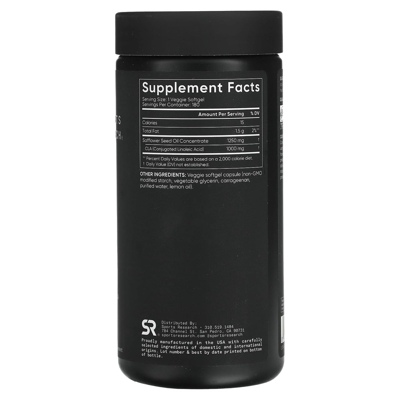 Sports Research Vegan CLA - 1250mg with Active Conjugated Linoleic Acid for Men & Women | Non-GMO, Soy & Gluten Free - 80% (180 Softgels)