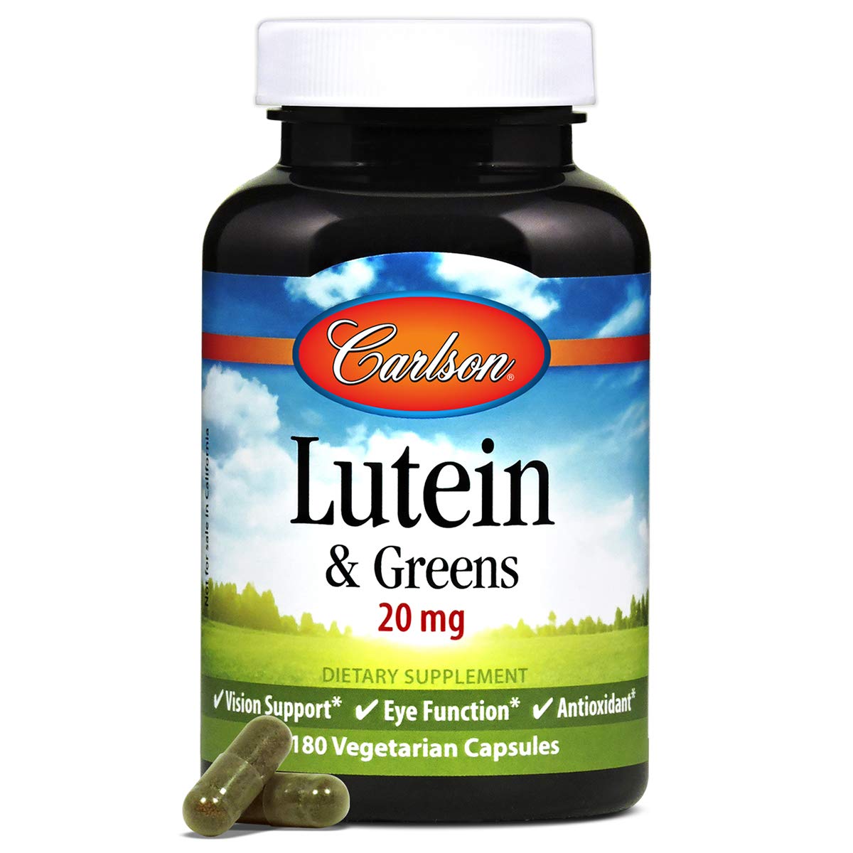 Carlson - Lutein & Greens, 20 mg, Vision Support & Eye Function, Antioxidant, 180 Vegetarian Capsules