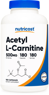 Thumbnail for Nutricost Acetyl L-Carnitine (ALCAR) 500mg, 180 Capsules, 180 Servings - Non-GMO and Gluten Free, 1 Capsule per Serving