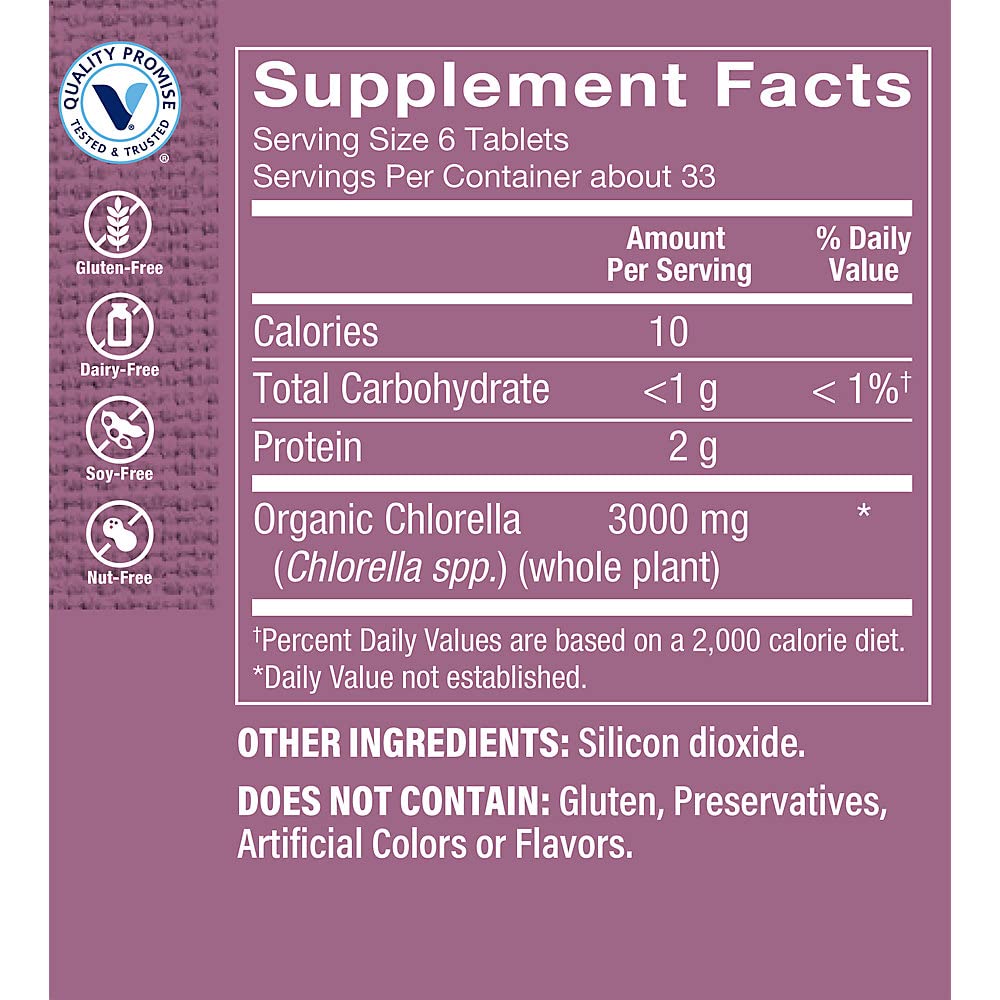 Organic Chlorella a" Green Superfood a" 3,000 MG a" (200 Tablets)