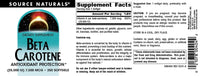Thumbnail for Source Naturals Beta Carotene 25000 iu Antioxidant Protection - Converted by Body to Vitamin A - 250 Softgels
