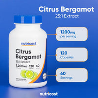 Thumbnail for Nutricost Citrus Bergamot Capsules 1,200mg, 120 Capsules - 25:1 Bergamot Extract - 60 Servings, Gluten Free, Vegan & Non-GMO