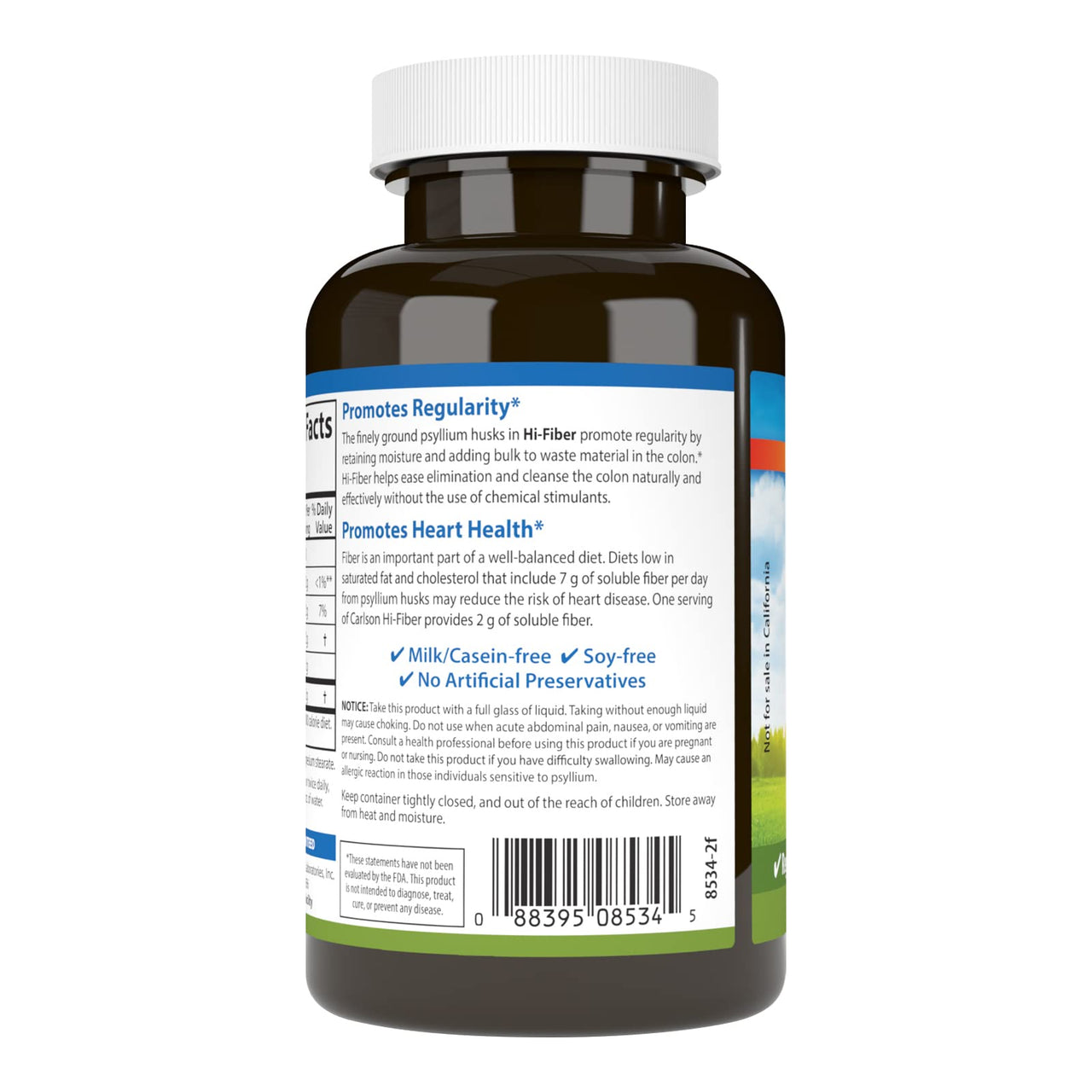 Carlson - Hi-Fiber, 3 g, Psyllium Husk Capsules, Regularity, Colon Health & Heart Function, 100 Capsules