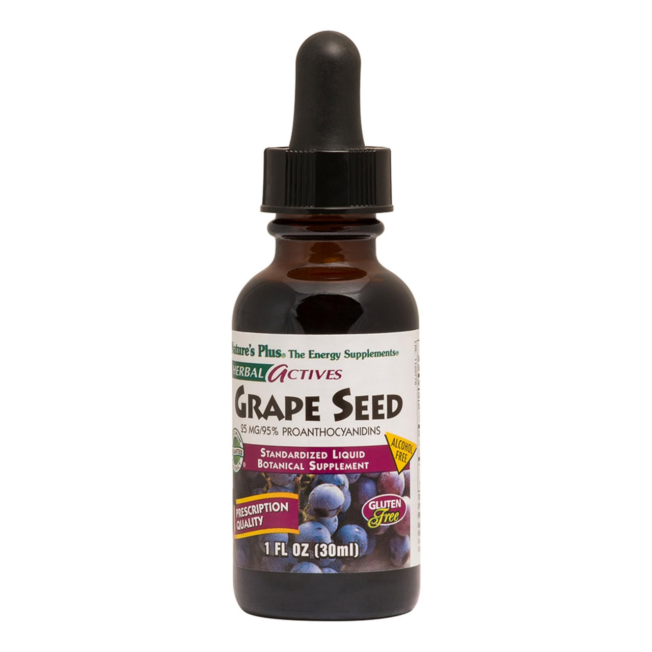 NaturesPlus Herbal Actives Grape Seed 25 mg Liquid Suspension - Vegan Drops, 1 fl oz - Vegetarian, Gluten-Free - 30 Servings