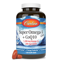 Thumbnail for Carlson - Super Omega-3 Gems + CoQ10, 1200 mg Omega-3s 200 mg CoQ10, Circulation Function, Energy Production & Circulatory Support, 120 Softgels