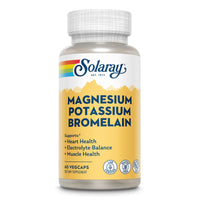 Thumbnail for Solaray Magnesium and Potassium with Bromelain, Magnesium Potassium Supplement for Heart Health, Electrolyte, and Muscle Support - Gluten Free & Lab Verified - 30 Servings, 60 VegCaps