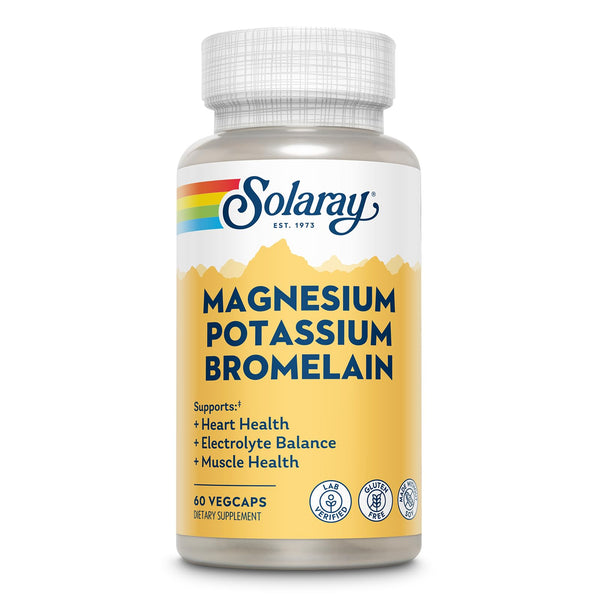 Solaray Magnesium and Potassium with Bromelain, Magnesium Potassium Supplement for Heart Health, Electrolyte, and Muscle Support - Gluten Free & Lab Verified - 30 Servings, 60 VegCaps