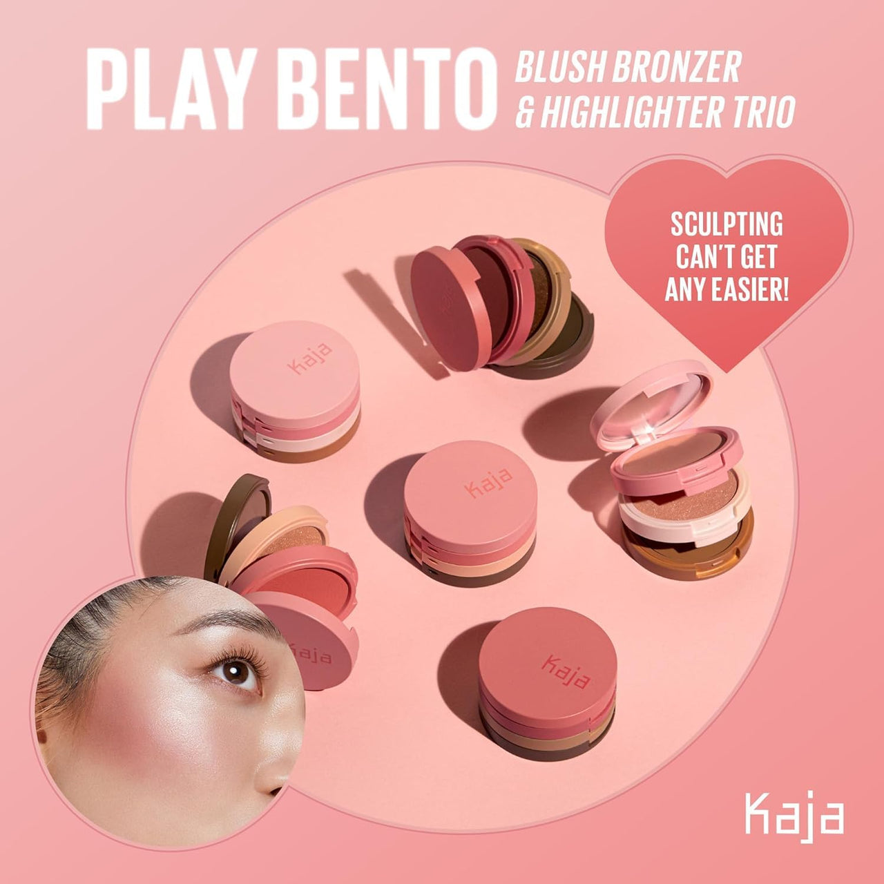 Kaja 3-in-1 Blendable Sculpting Trio - Play Bento | with Mango Seed Butter, Cream Bronzer, Powder Blush, and Highlighter, 00 Sugar Cookie