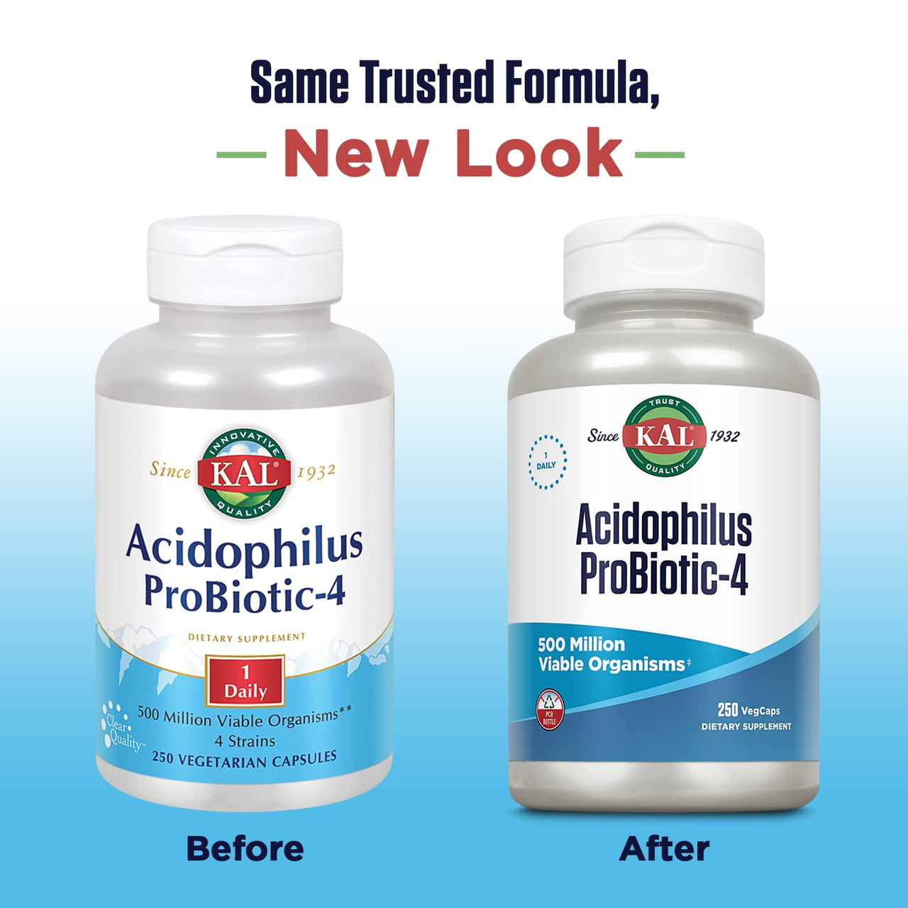 KAL Acidophilus ProBiotic-4, 500 Million CFUs, Four Probiotic Strains, Probiotics for Women and Men, Freeze Dried, L. acidophilus, L. bulgaricus, S. thermophilus, B. bifidum, 250 Servings, 250 VegCaps