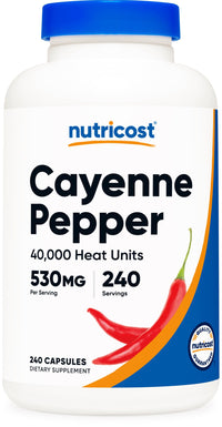 Thumbnail for Nutricost Cayenne Pepper 530mg, 240 Capsules - 40,000 Heat Units, Gluten Free, Non-GMO