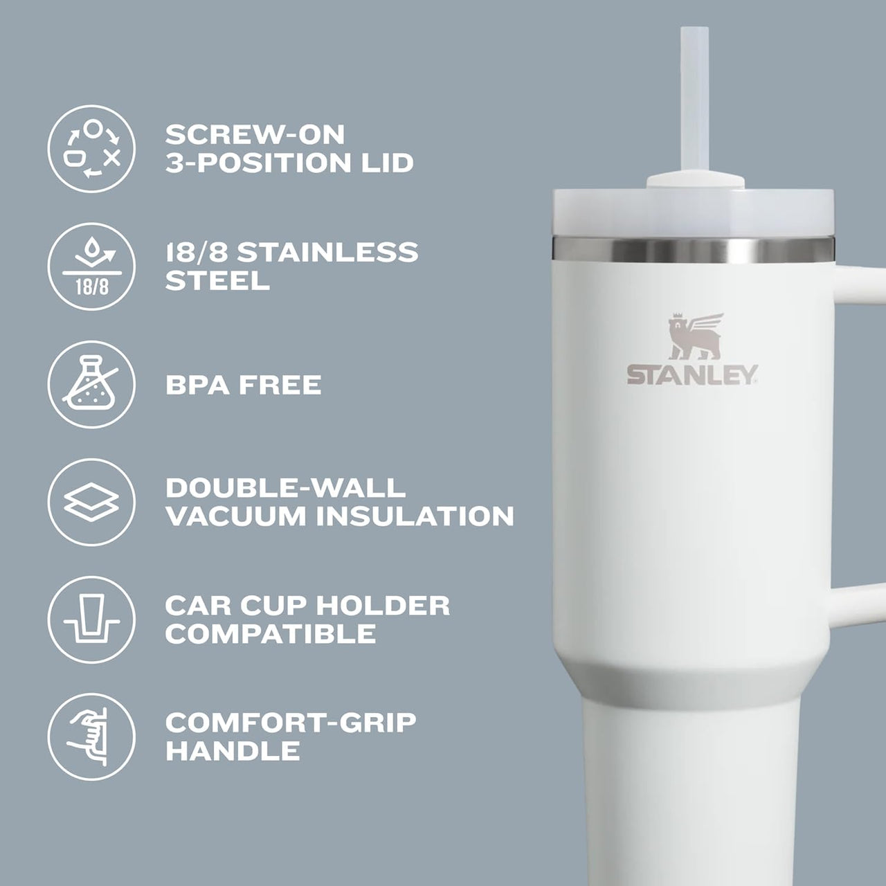 Stanley Quencher H2.0 Tumbler with Handle and Straw 40 oz | Flowstate 3-Position Lid | Cup Holder Compatible for Travel | Insulated Stainless Steel Cup | BPA-Free | Dried Pine