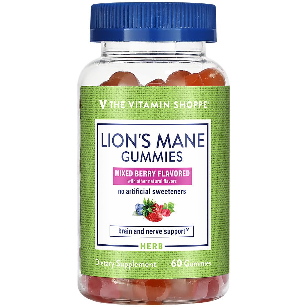 LionaTMs Mane Gummies a" Brain & Nerve Support a" Mixed Berry (60 Vegan Gummies)