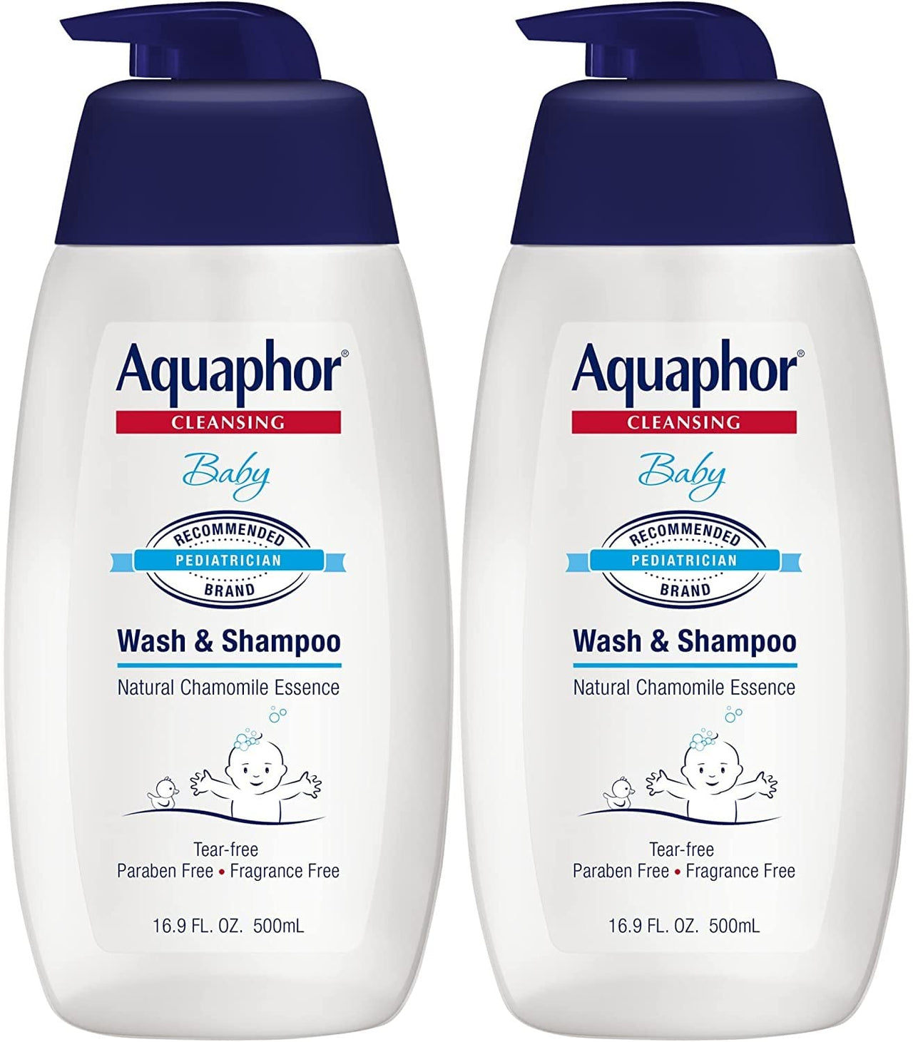 Aquaphor Baby Wash and Shampoo - Mild, Tear-free 2-in-1 Solution for Baby’s Sensitive Skin - 16.9 fl. oz. Pump - Pack of 2