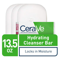 Thumbnail for CeraVe Hydrating Cleanser Bar, Soap-Free Body and Facial Cleanser with 5% Moisturizing Cream, Fragrance-Free, 3-Pack, 4.5 Ounce Each