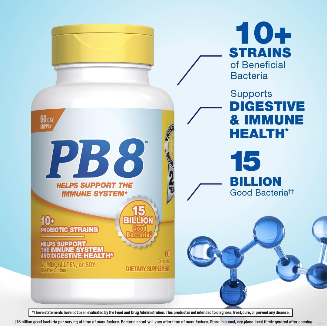 Nutrition Now PB 8 Probiotic Immune System and Digestive Support* Dietary Supplement, 60 Count