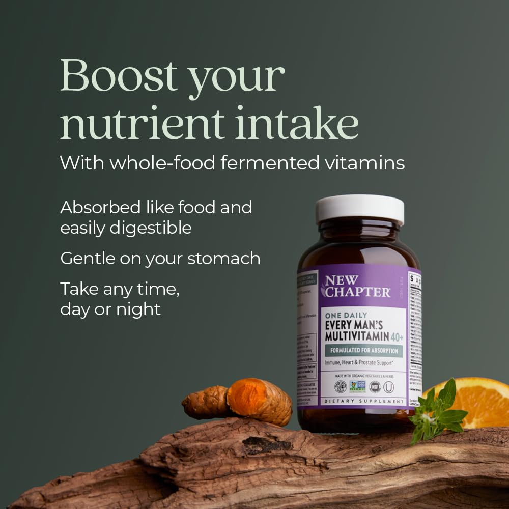 New Chapter Men’s Multivitamin 40+, Extra B6 & B12, D3, Vitamin C & Zinc, Immune, Heart, Cellular Energy, and Brain Health, Gentle on The Stomach, One Daily, Non-GMO, Gluten-Free, 48 Tablets