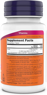 Thumbnail for Now Supplements Methyl Folate 1,000 mcg, Metabolically Active Folate, Co-Enzyme B Vitamin, 180 Tablets