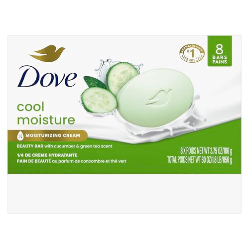 Dove Beauty Bar Soap Cool Moisture Cucumber & Green Tea Scent, 8 Bars for Refreshed Skin, Leaves Skin Refreshed 3.75 oz