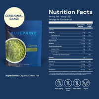 Thumbnail for Blueprint Bryan Johnson Matcha Ceremonial Grade Green Tea Powder – 30mg L-Theanine - 3rd Party Tested - Antioxidant- Cognitive Support (30 Servings)
