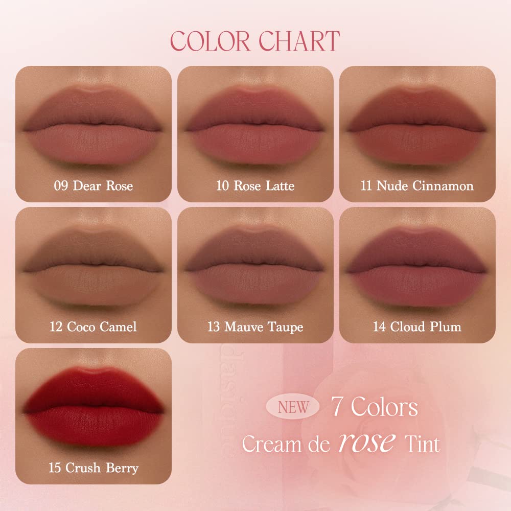 dasique Cream De Rose Tint (12 Coco Camel)| AMAZON US ONLY | Velvet Cream Matte Lip Stain, Infused with Rose Water | Vegan
