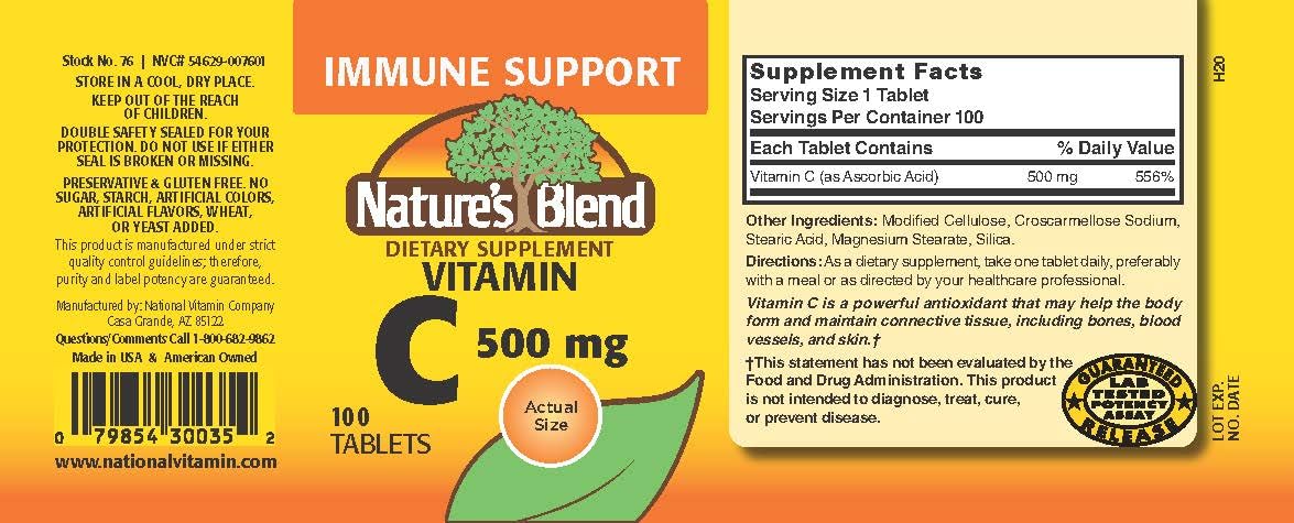 Nature's Blend Vitamin C 500 mg 100 Tablets