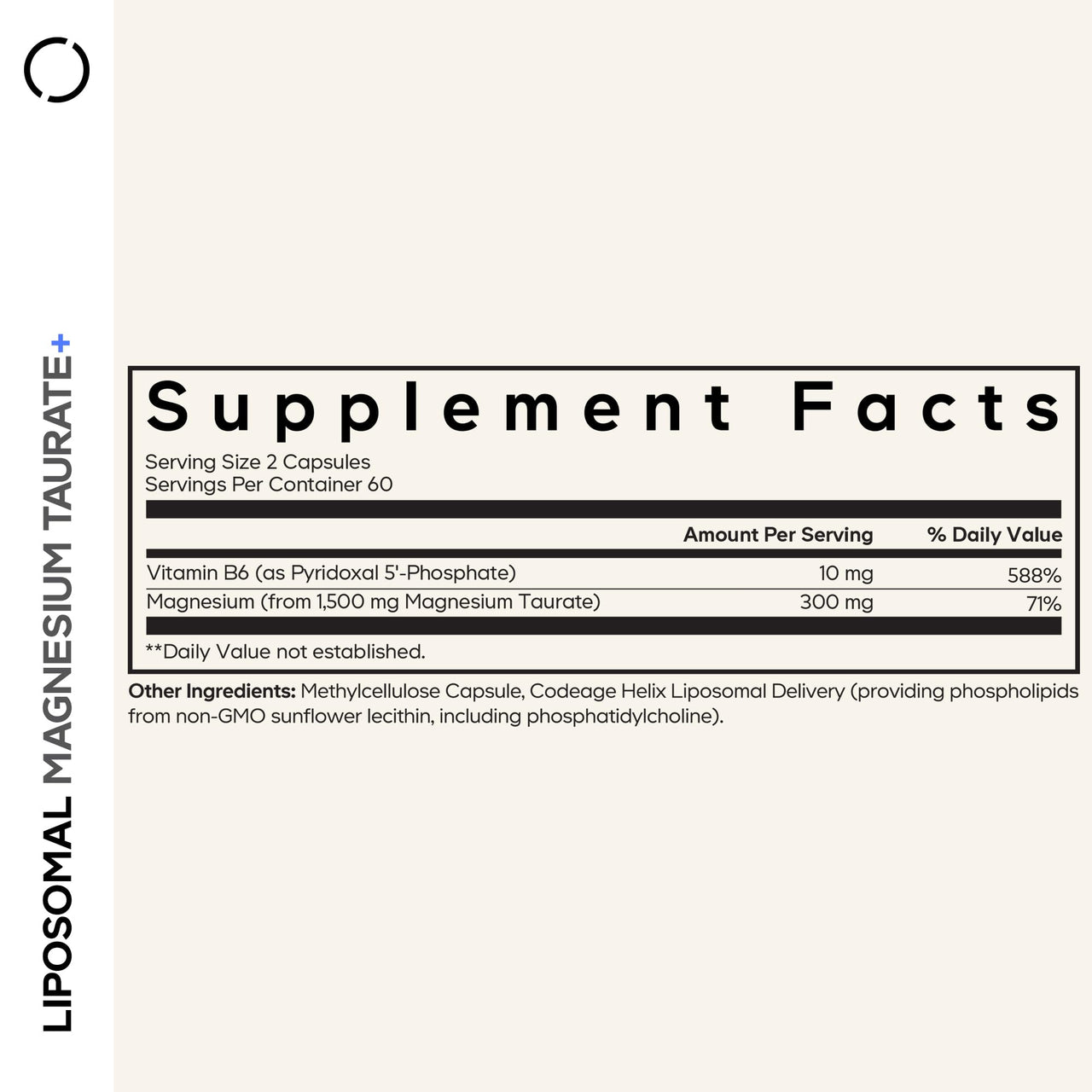 Codeage Liposomal Magnesium Taurate+ Supplement - Magnesium Taurate, Vitamin B6 as Pyridoxal 5-Phosphate, 2-Month Supply - Liposomal Delivery, Vegan, Non-GMO, Gluten-Free, 120 Capsules