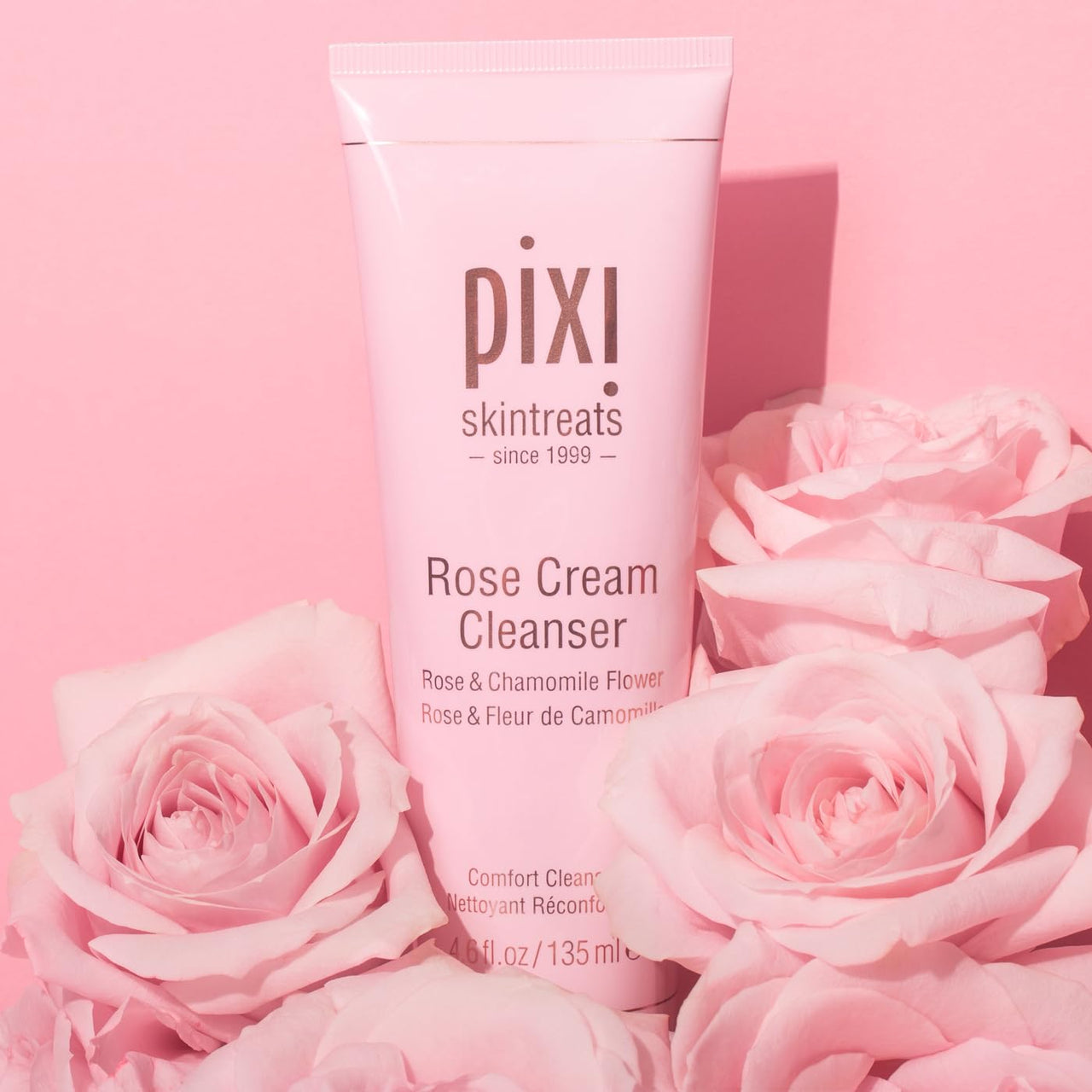 Pixi Beauty Rose Cream Cleanser 135ml |Mineral Rich Soothing and Gentle Cleanser | Rose Flower Oil Moisturizes | Suitable For Sensitive Skin | 4.57 Fl Oz