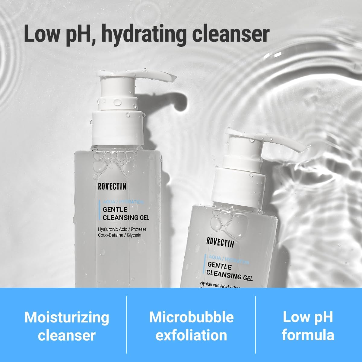 ROVECTIN Calming Lotus Water Cream (2.1 fl.oz, 60ml) Moisturizer + Aqua Cleansing Gel (5.9 fl. oz, 175ml) pH| Bundle [2 Pack]