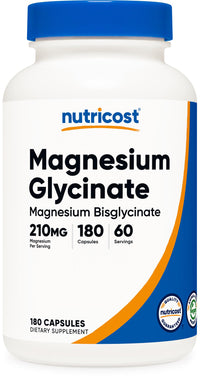 Thumbnail for Nutricost Magnesium Glycinate Capsules (180 Capsules, 210 mg Per Serving) - Magnesium Glycinate Supplement for Gentle Absorption