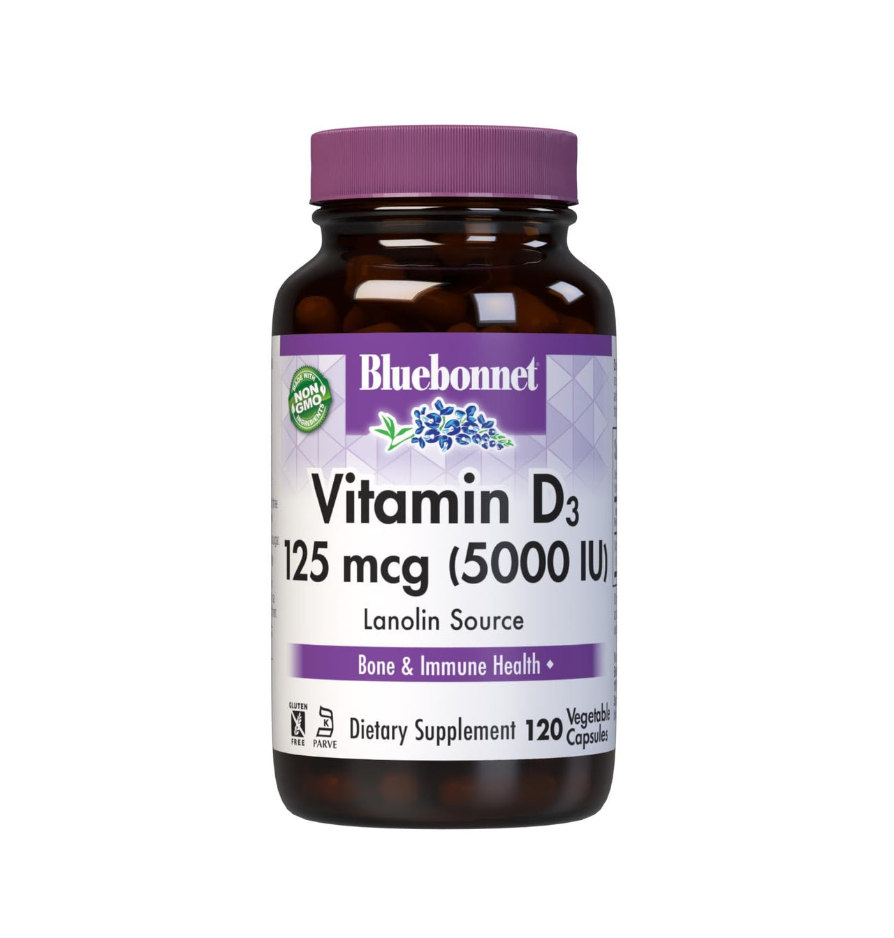 Bluebonnet Vitamin D3 5000 IU 125 mcg - Strong Bones & Immune Support Supplement for Women & Men* Soy-Free, Gluten-Free, Non-GMO, Vegetarian - Highly Absorbable Vitamin D - 120 Veggie Capsules