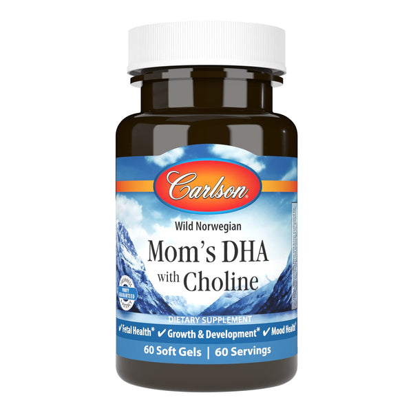 Carlson - Mom's DHA with Choline, 3:1 DHA to EPA Ratio Found in Breastmilk, Growth and Development, 60 Softgels