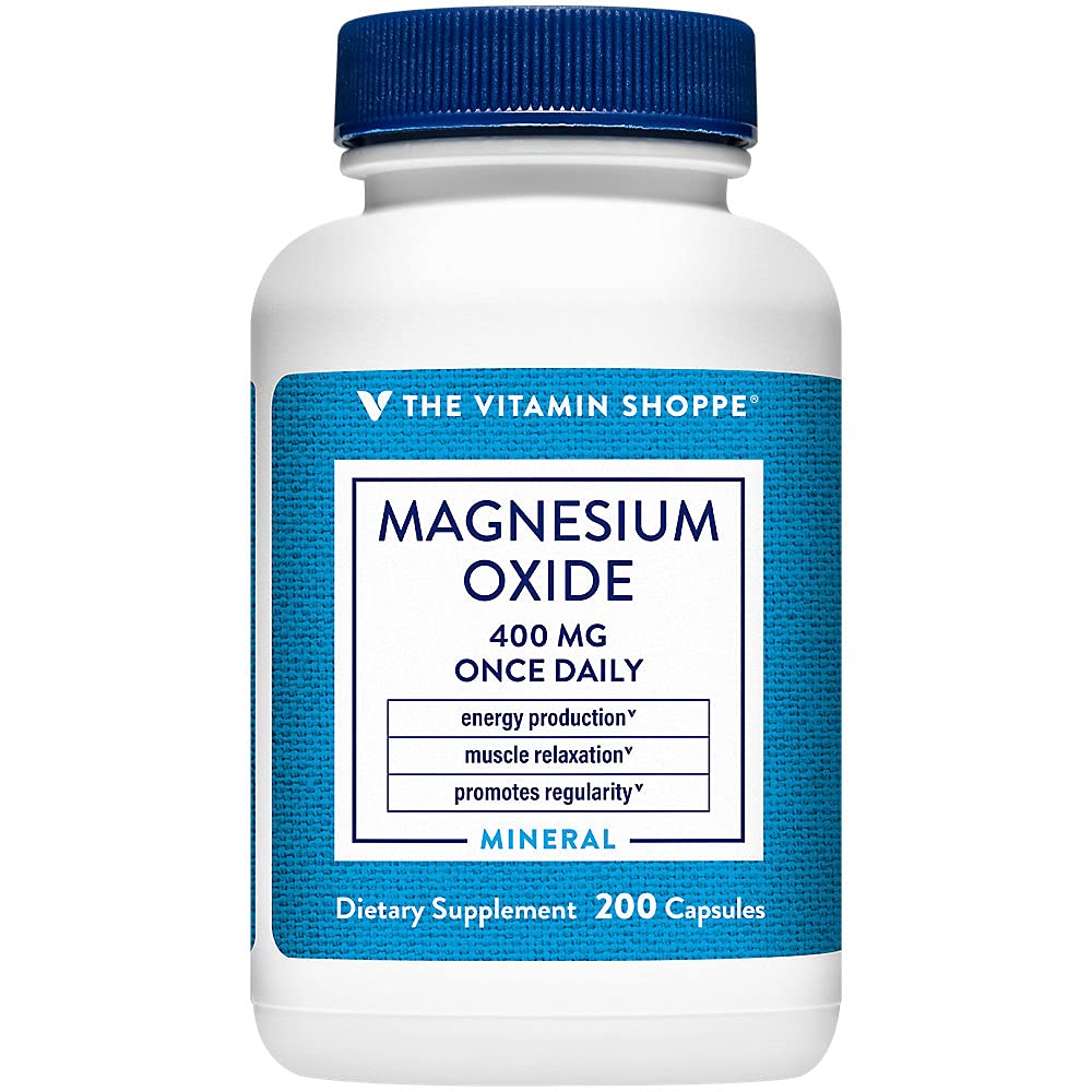 The Vitamin Shoppe Magnesium 400MG - Muscle Relaxation, Bone Health & Energy Production Support, Daily Mineral (200 Capsules)