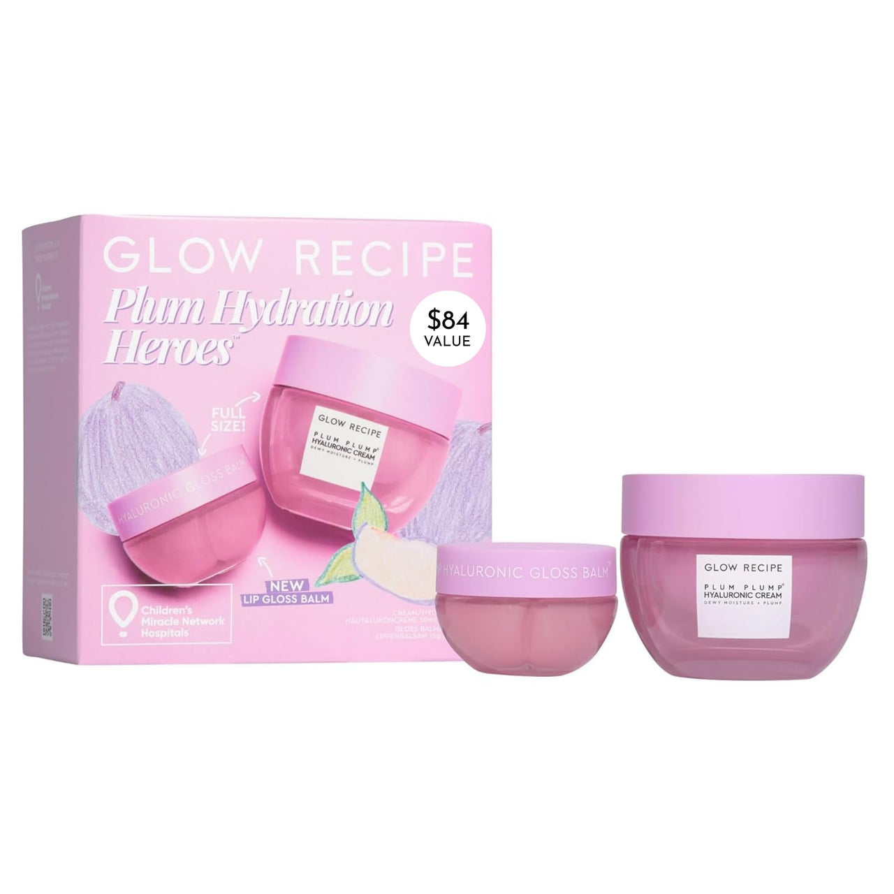 Glow Recipe Plum Hydration Heroes Holiday Kit - Plum Plump Hyaluronic Acid Cream (50ml) & Ultra Moisturizing Gloss Balm (15ml) - Hydrate, Plump, and Balance Dry Skin & Parched Lips - Vegan Set (2-Pc)