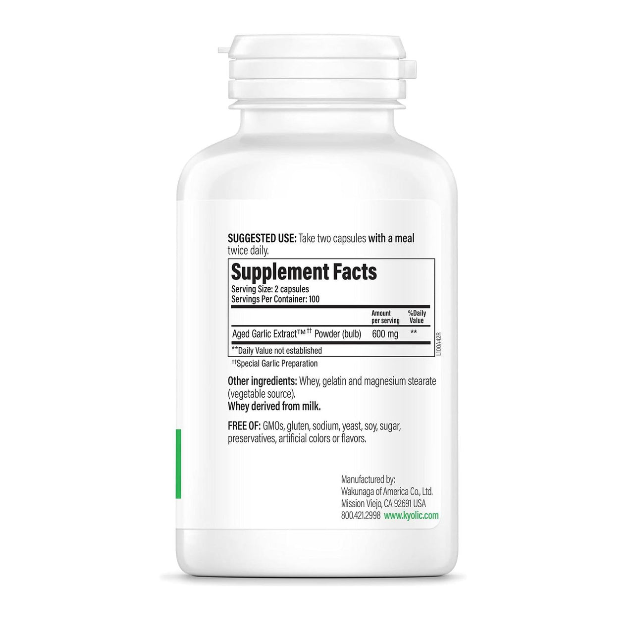 Kyolic Aged Garlic Extract Formula 100, Cardiovascular Health*, 200 Capsules.